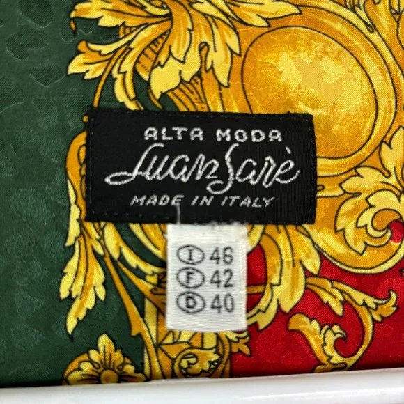 Vintage Luan Sare Alta‎ Moda Vest Italian Wool Green Red Gold Baroque Mob Wife - Picture 10 of 13